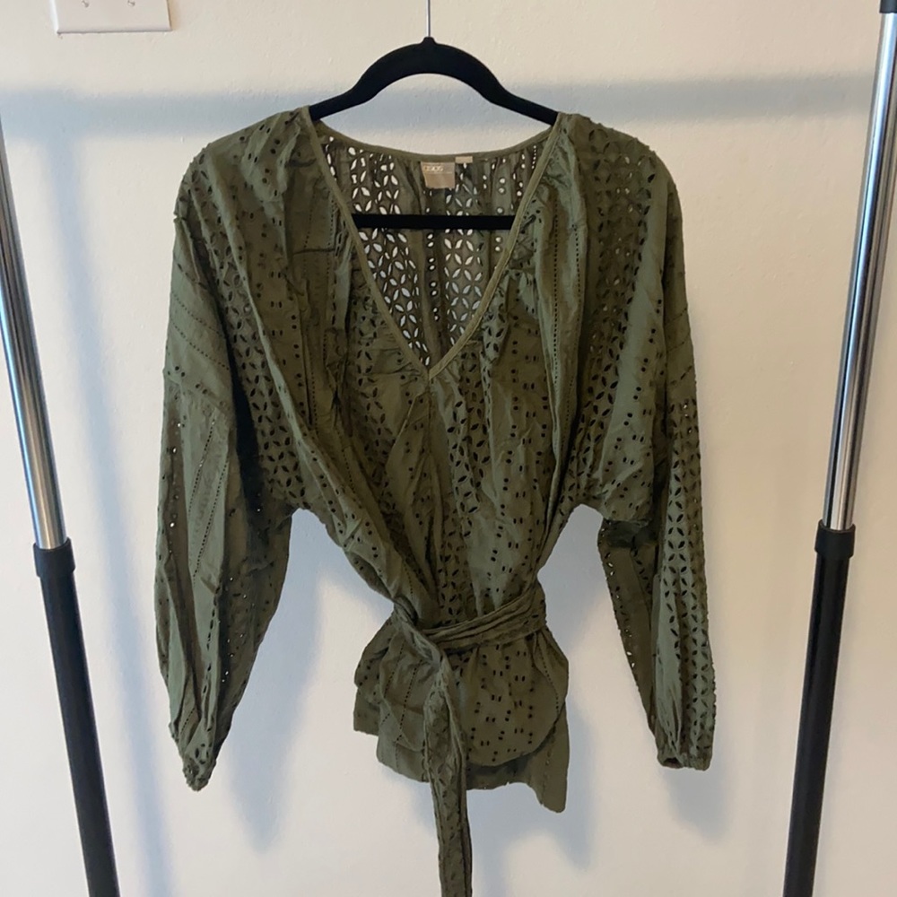 Asos, 6, olive green eyelet blouse.